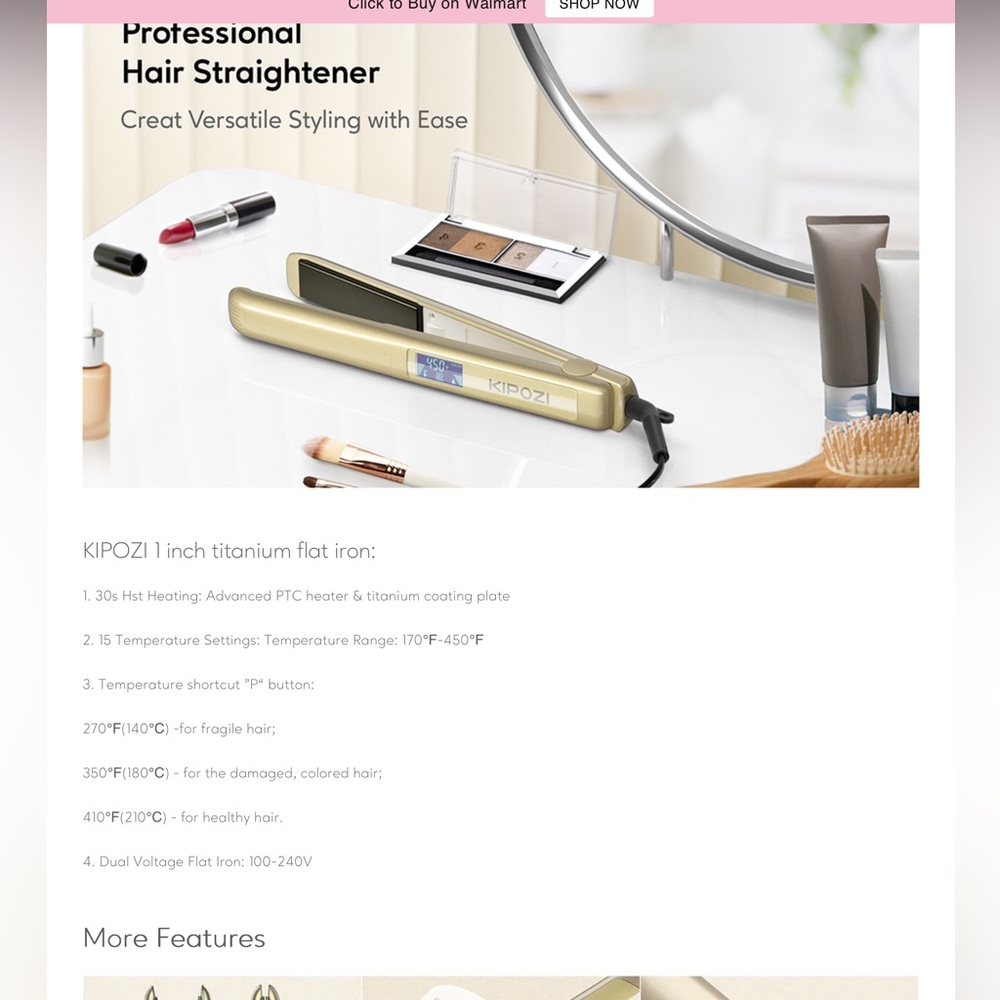 “New” KIPOZI Professional Hair Straightener Salon Flat Iron Hair Styler.  1 In - Picture 9 of 16